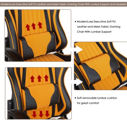  ModernLuxe Odyssey Series Executive Office Gaming Chair with Adjustable Lumbar Support and Headrest in Soft PU Leather and Mesh Fabric (Orange)