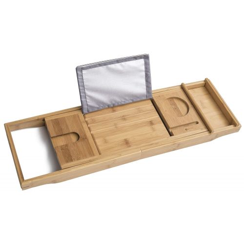  ModernTropic Home and Spa Bamboo Bathtub Caddy and Tray Expandable Non-Slip Wooden Bath Tray Securely Holds Drinks, Book/Tablet, Accessories, Phone