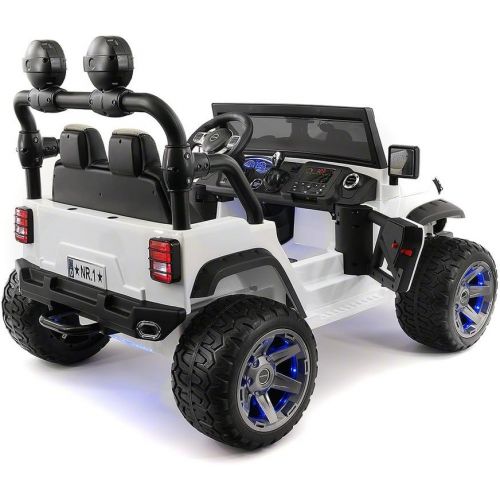  Moderno Kids 12 Volt Explorer Truck Battery Powered Led Wheels 2 Seater Children Ride On Toy Car Kids Leather Seat MP3 Music Player FM Radio Bluetooth RC Parental Remote (Red)