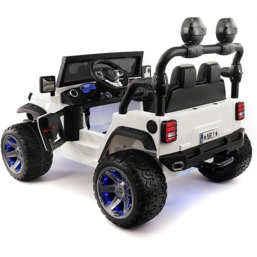  Moderno Kids 12 Volt Explorer Truck Battery Powered Led Wheels 2 Seater Children Ride On Toy Car Kids Leather Seat MP3 Music Player FM Radio Bluetooth RC Parental Remote (Red)