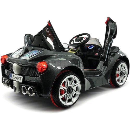  Moderno Kids 2018 Ferrari Spider GT Style 12V Ride On Motorized Kids Toy Cars Powered Wheels W Remote, Leather Seat, LED Lights (2 to 4 Years (Standard), Carbon Black)