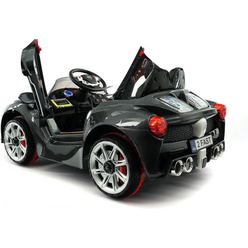  Moderno Kids 2018 Ferrari Spider GT Style 12V Ride On Motorized Kids Toy Cars Powered Wheels W Remote, Leather Seat, LED Lights (2 to 4 Years (Standard), Carbon Black)