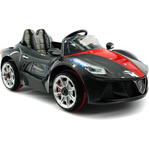  Moderno Kids 2018 Ferrari Spider GT Style 12V Ride On Motorized Kids Toy Cars Powered Wheels W Remote, Leather Seat, LED Lights (2 to 4 Years (Standard), Carbon Black)