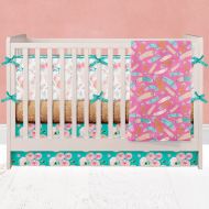 ModifiedTot Boho Crib Bedding, Fawn Girl Nursery Set, Floral Baby Bedding, Feathers, Bull Skull, Minky Crib Sheet, Pink Baby Bedding, Girl Minky Blanket
