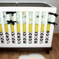 /ModifiedTot Baby Boy Crib Bedding, Boy Nursery, Modern Crib Set, Mustard, Mint, Triangles, Crib Bumpers, Crib Sheet, Tribal Boy Nursery, Black and White
