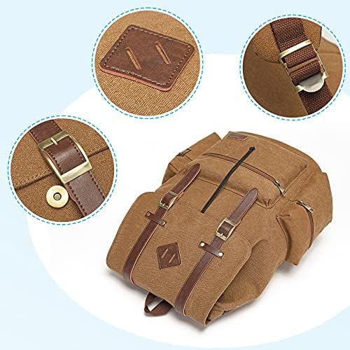 [아마존베스트]Modoker Canvas Laptop Rucksack Backpack Vintage Leather Bookbag for Mens Womens, Durable Travel Laptops Backpack School College Bag with USB Charging Port Fashion Vegan Daypack Fit