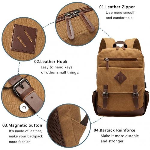  [아마존베스트]Modoker Vintage Backpack for Men Women, Canvas Bookpack Fits Most 15.6 Inches Computer and Tablets