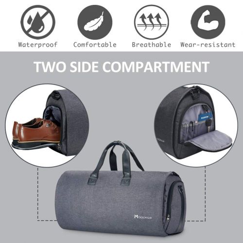  Convertible Garment Bag with Shoulder Strap, Modoker Carry on Garment Duffel Bag for Men Women - 2 in 1 Hanging Suitcase Suit Travel Bags (Black)