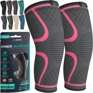 Modvel Knee Compression Sleeve for Knee Pain Relief & Knee Support - Pack of 2 Knee Sleeves for Women & Men, 1 Pair of Knee Brace for Running, Cycling, Workout, Sports, & Recovery - X-Large, Pink