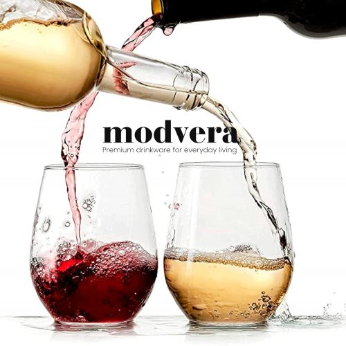  [아마존베스트]Modvera 20oz Red & White Stemless Wine Glass Set of 6 | Large Size for Enhanced Aeration with Durable Lead Free Chip Resistant Rim, Sleek Modern Drinking Tumbler