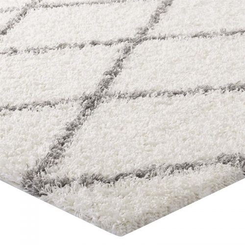  Modway Toryn Diamond Lattice 5x8 Shag Area Rug in Ivory and Gray