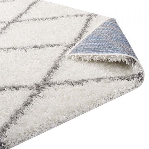  Modway Toryn Diamond Lattice 5x8 Shag Area Rug in Ivory and Gray