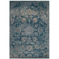 Modway Cynara Distressed Floral Persian Medallion 8x10 Area Rug in Silver Blue, Teal Beige