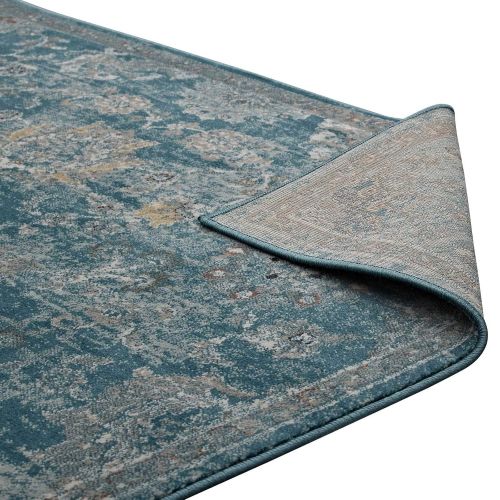  Modway Cynara Distressed Floral Persian Medallion 8x10 Area Rug in Silver Blue, Teal Beige