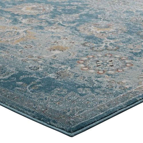  Modway Cynara Distressed Floral Persian Medallion 8x10 Area Rug in Silver Blue, Teal Beige