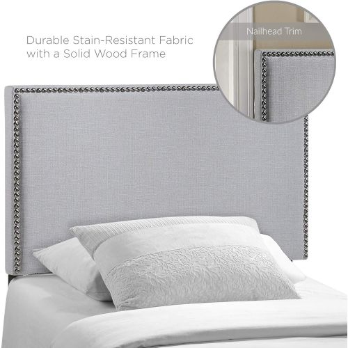  Modway Region Linen Fabric Upholstered Twin Headboard in Gray with Nailhead Trim