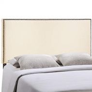 Modway Region Linen Fabric Upholstered King Headboard in Ivory with Nailhead Trim