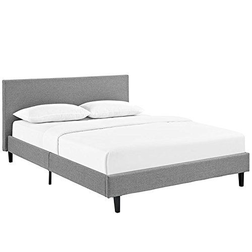  Modway Anya Upholstered Light Gray Platform Bed with Wood Slat Support in Queen