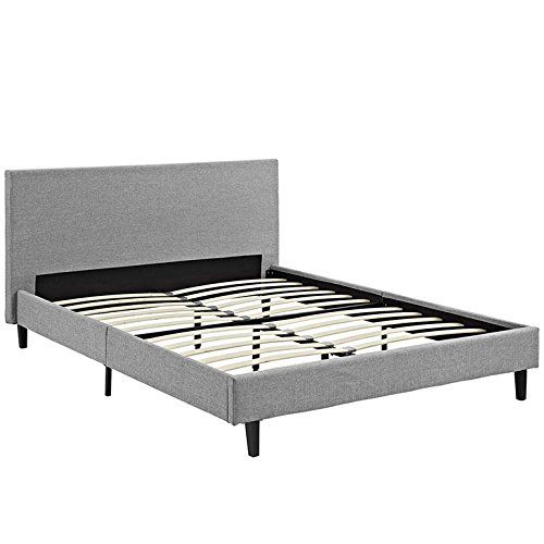  Modway Anya Upholstered Light Gray Platform Bed with Wood Slat Support in Queen