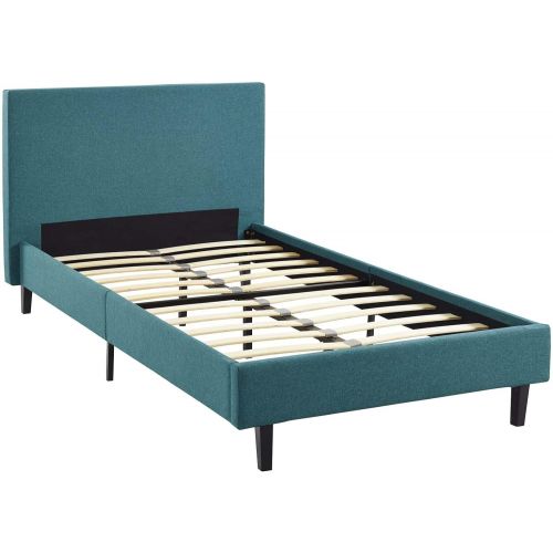 Modway Anya Upholstered Teal Platform Bed with Wood Slat Support in Twin