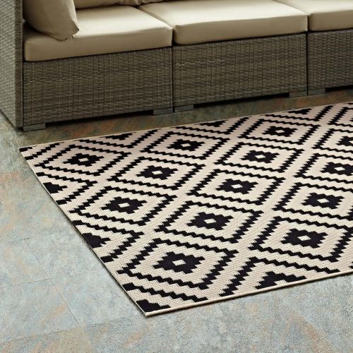  Modway R-1134A-810 Geometric Diamond Trellis 8x10 Indoor Outdoor Area Rug, 8 x 10, BlackBeige