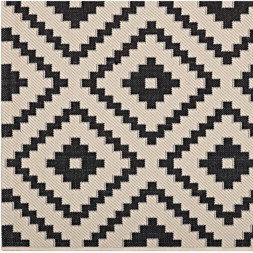  Modway R-1134A-810 Geometric Diamond Trellis 8x10 Indoor Outdoor Area Rug, 8 x 10, BlackBeige