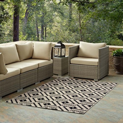  Modway R-1134A-810 Geometric Diamond Trellis 8x10 Indoor Outdoor Area Rug, 8 x 10, BlackBeige