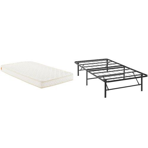  Modway Emma 6” Twin Foam Mattress - Top Quality Cheap Mattress - Foldable Bed with Modway Horizon Twin Bed Frame In Brown