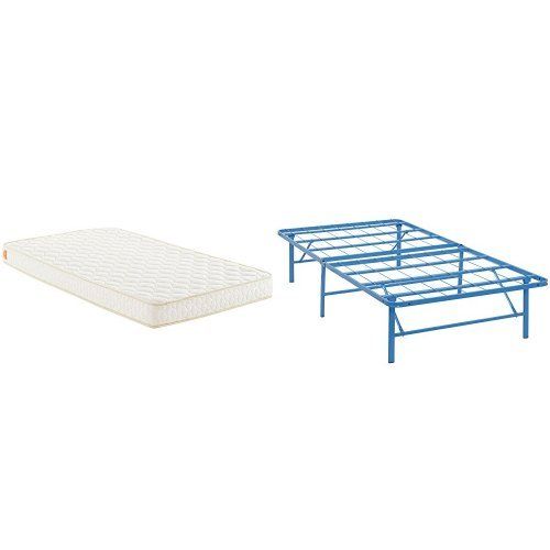  Modway Emma 6” Twin Foam Mattress - Top Quality Cheap Mattress - Foldable Bed with Modway Horizon Twin Bed Frame In Light Blue