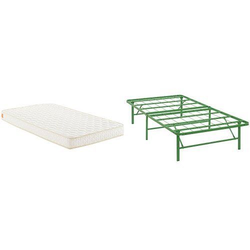  Modway Emma 6” Twin Foam Mattress - Top Quality Cheap Mattress - Foldable Bed with Modway Horizon Twin Bed Frame In Green