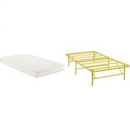 Modway Emma 6” Twin Foam Mattress - Top Quality Cheap Mattress - Foldable Bed with Modway Horizon Twin Bed Frame In Yellow