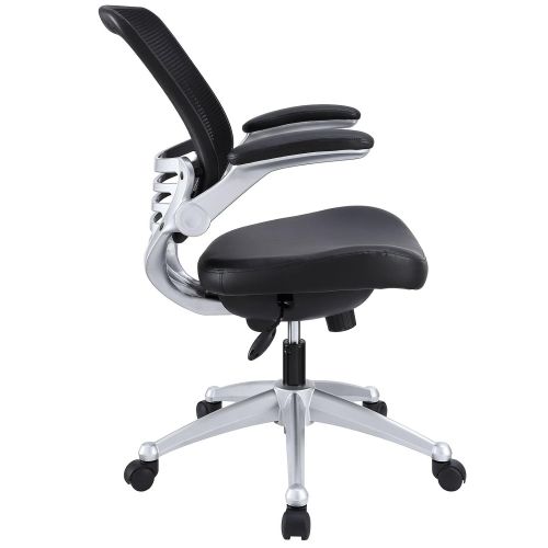  Modway Edge Mesh Back and Leather Seat Office Chair In Black With Flip-Up Arms - Perfect For Computer Desks