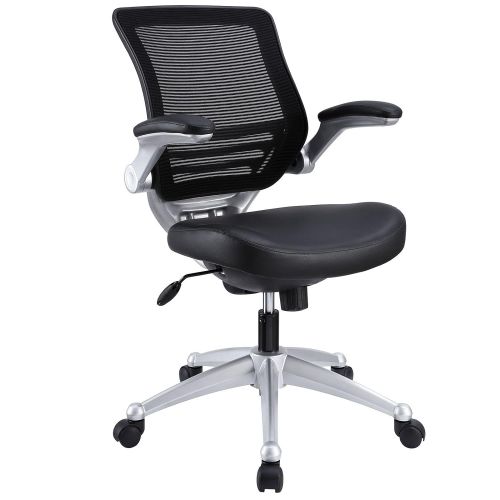  Modway Edge Mesh Back and Leather Seat Office Chair In Black With Flip-Up Arms - Perfect For Computer Desks