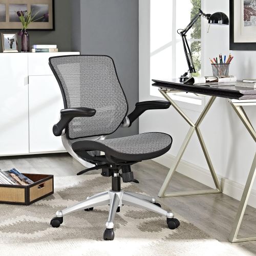  Modway Edge All Mesh Office Chair With Flip-Up Arms In Gray - Ergonomic Desk And Computer Chair