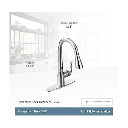  Moen Arbor Spot Resist Stainless Motionsense Two-Sensor Touchless Kitchen Faucet Featuring Power Clean, One-Handle Kitchen Sink Faucets with Pull Down Spray Head, 7594ESRS