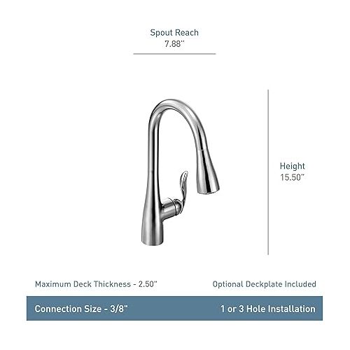  Moen Arbor Chrome One-Handle Kitchen Faucet with Pull Down Sprayer Featuring Power Boost and Reflex, 7594C