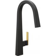 Moen Nio Matte Black One-Handle Pull-down Kitchen Faucet with Power Clean, Includes Gold Secondary Finish Handle Option, S75005BL
