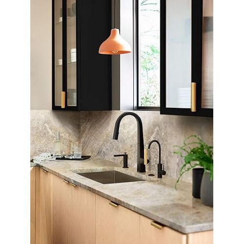  Moen Nio Matte Black One-Handle Pull-down Kitchen Faucet with Power Clean, Includes Gold Secondary Finish Handle Option, S75005BL