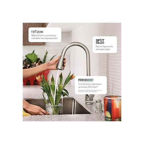  Moen Arbor Spot Resist Stainless One-Handle Pulldown Kitchen Faucet with Sprayer and a Reflex Docking System, Kitchen Sink Faucet Featuring Power Boost for a Faster Clean, 7594SRS