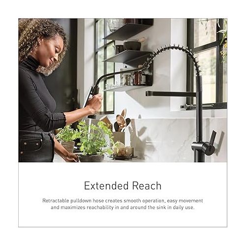  Moen Align Spot Resist Stainless One Handle Pre-Rinse Spring Pulldown Kitchen Sink Faucet with Power Boost for a Faster Clean, Kitchen Faucet with Pull Down Sprayer for Bar, Farmhouse, 5923SRS