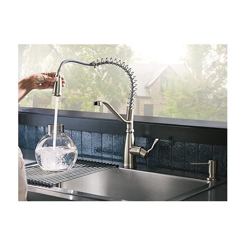  Moen Nolia Spot Resist Stainless One-Handle Pre-Rinse Spring Pulldown Kitchen Faucet, Single Hole Kitchen Sink Faucet with Soap Dispenser, 87886SRS