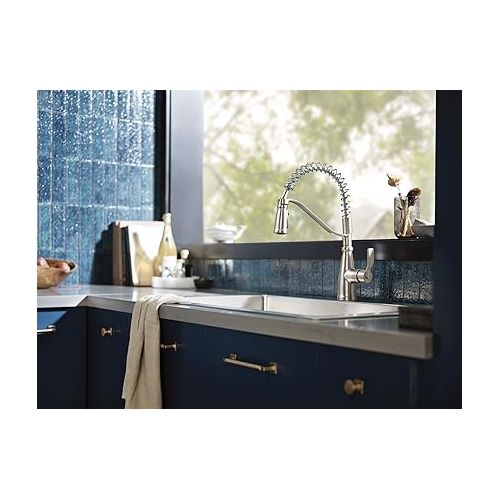  Moen Nolia Spot Resist Stainless One-Handle Pre-Rinse Spring Pulldown Kitchen Faucet, Single Hole Kitchen Sink Faucet with Soap Dispenser, 87886SRS