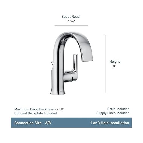  Moen Doux Matte Black One-Handle High Arc Laminar Stream Bathroom Faucet, Contemporary Single Hole Bathroom Sink Faucet, S6910BL