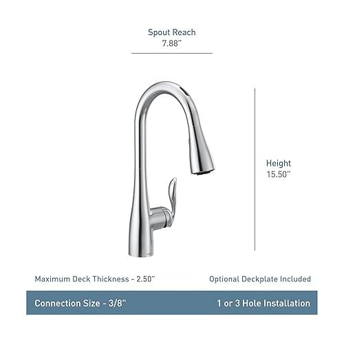  Moen Arbor Oil Rubbed Bronze Smart Faucet Touchless Pull Down Sprayer Kitchen Faucet with Voice Control and Power Boost, 7594EVORB