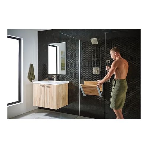  Moen Bath Safety Furniture Wood Home Care Teak Wood Aluminum Folding Shower Seat, Wall Mounted Shower Bench, DN7110