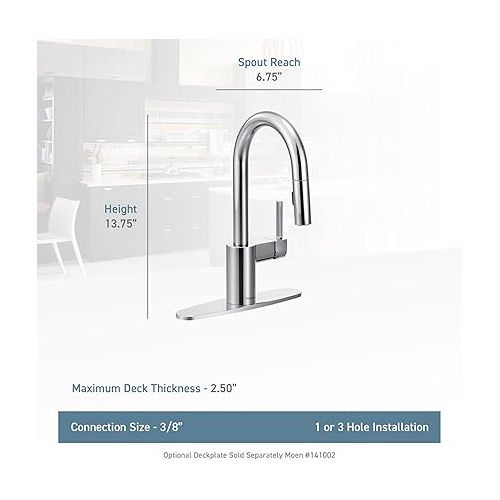  Moen Align Spot Resist Stainless One-Handle Modern Pulldown Bar Faucet with Power Clean and Reflex Docking System, 5965SRS, 0.375