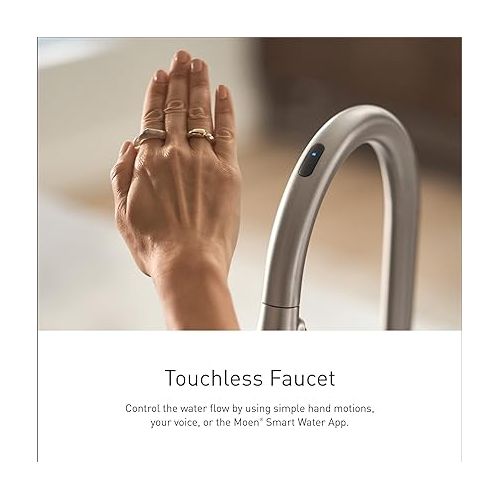  Moen 7594EVC Arbor Smart Faucet Touchless Pull Down Sprayer Kitchen Faucet with Voice Control and Power Boost, Chrome