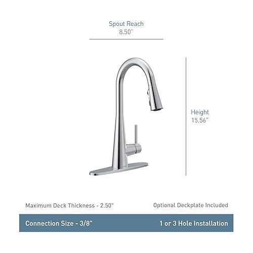  Moen Sleek Matte Black One Handle, Single-Hole Pulldown Kitchen Faucet with PowerBoost Technology for Faster Water Flow, Modern Kitchen Sink Faucet with Pulldown Sprayer, 7864BL