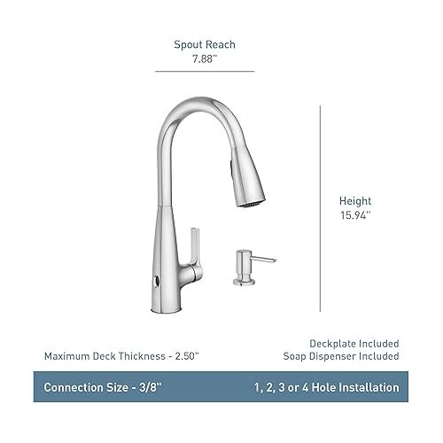  Moen Haelyn Matte Black Touchless Single-Handle Pull-Down Sprayer Kitchen Faucet with Soap Dispenser, Features Power Clean for a Faster Wash, 87627EWBL