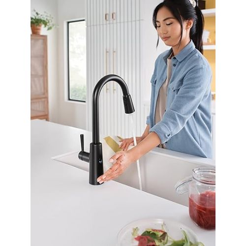  Moen Riley Matte Black Single Handle High Arc Pull Down Kitchen Faucet, 7402EWBL